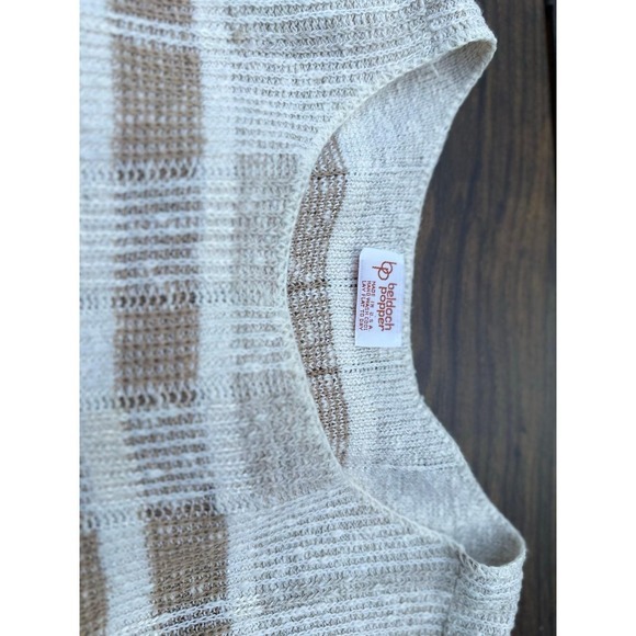 Vintage 80s Beldoch Popper Italy Knit Top Tan White Check Sleeveless - Picture 5 of 9